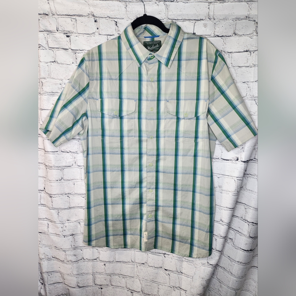 Woolrich Men's Plaid Cotton Blend Snap Short Sleeve Button Down Shirt Size Large
